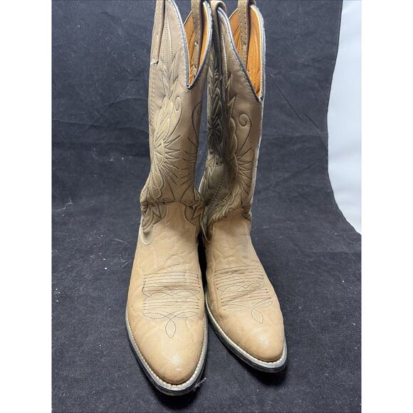 Unbranded Other - Vintage Boots Mens 9 D Western Cowboy Tan Faux Leather Pull On Mid-Calf Block